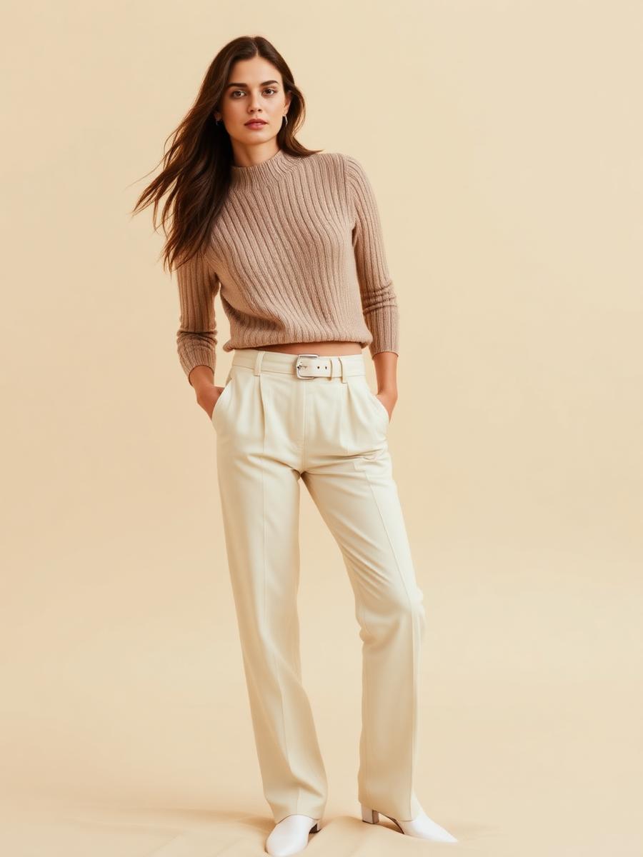Woman wearing an ivory soft tailoring two piece